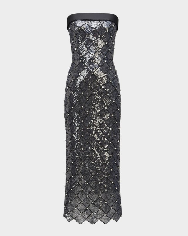 Strapless Sequin Column Midi Dress